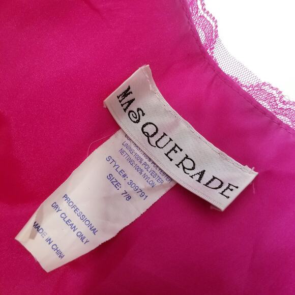 Masquerade Pink Tiered Strapless Lace Evening Dress Ball Gown - Picture 3 of 10